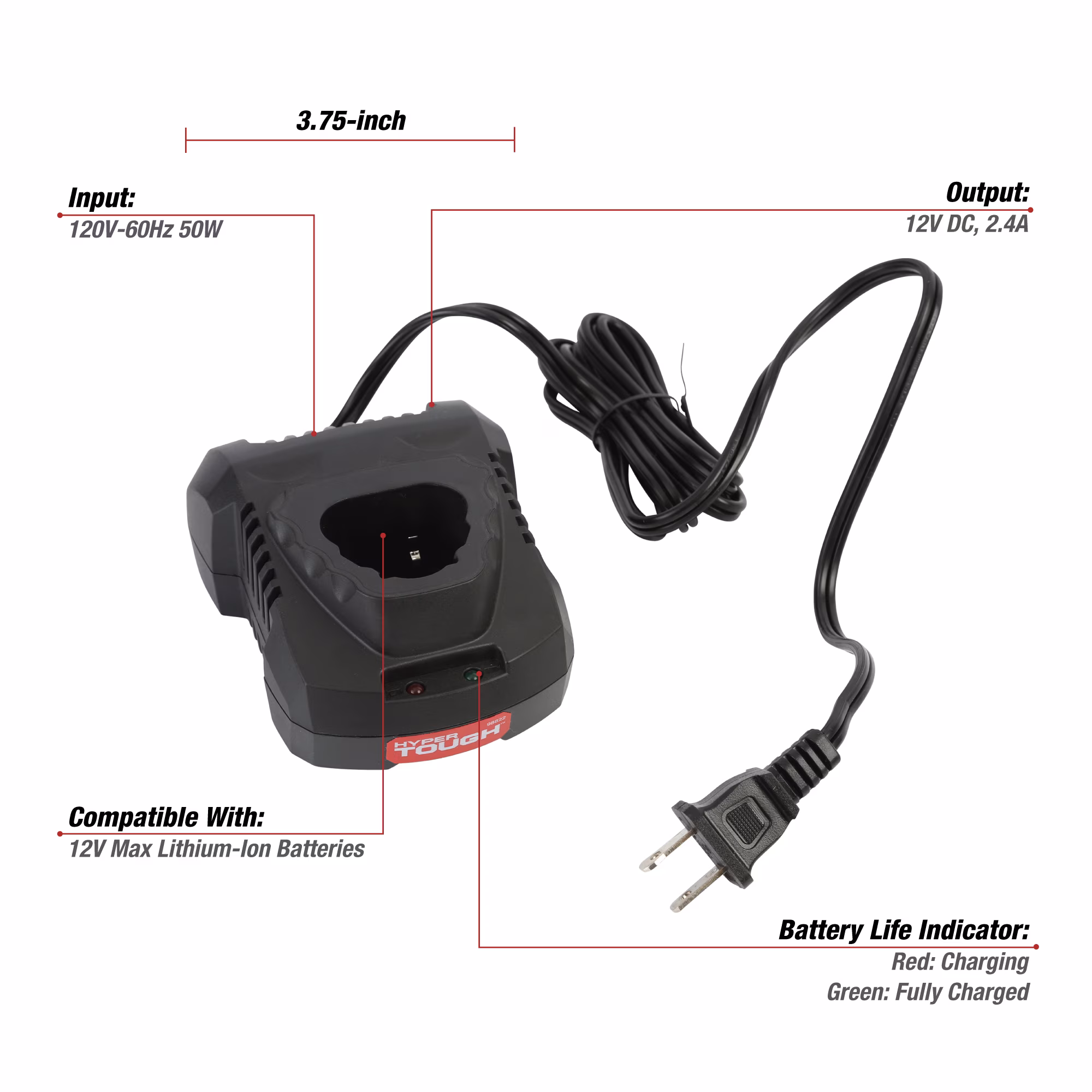 Cargador de batería de 12V de Ion de litio -Hyper Tough - Imagen 3