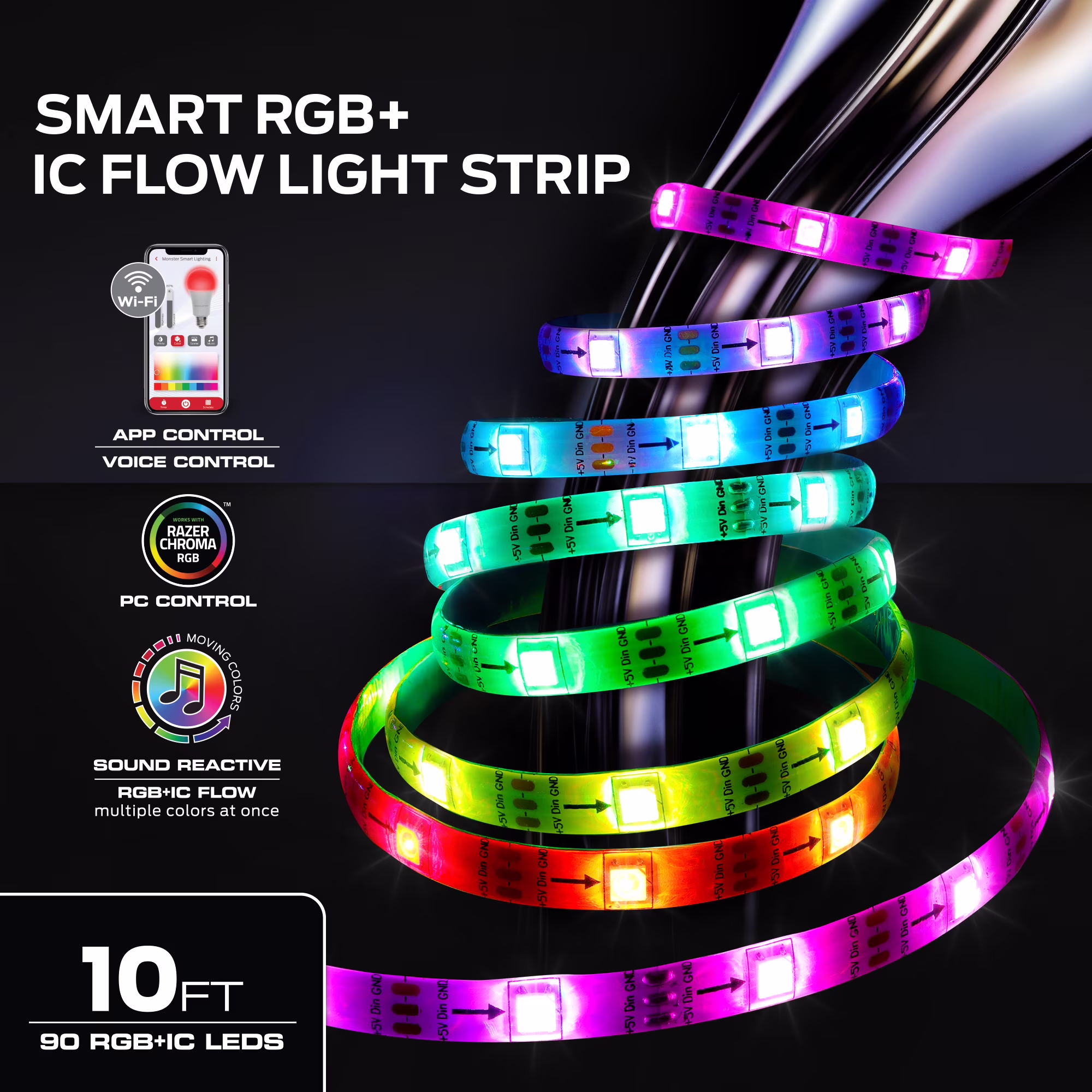 Tira de luces LED inteligentes de 10 pies controladas por App -Monster - Imagen 4