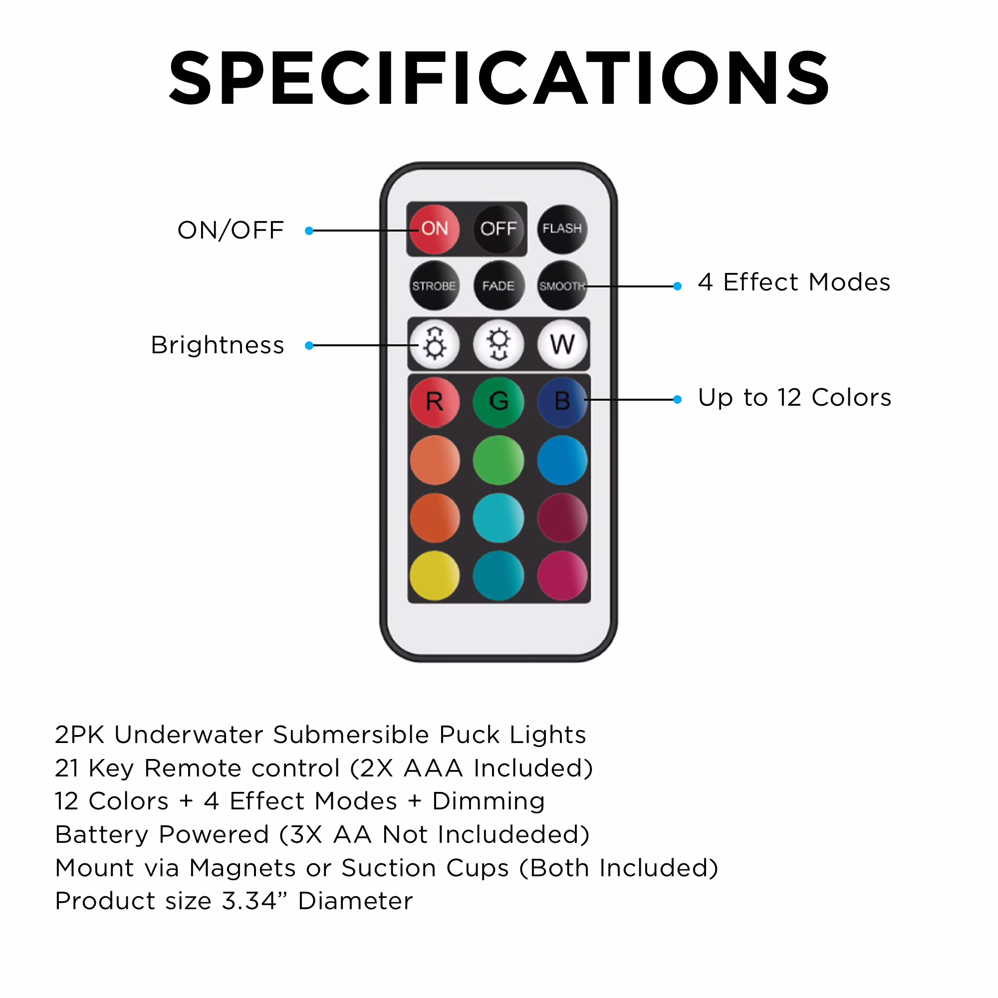 Par de luces de disco sumergibles para alberca RGB con control remoto de 21 teclas -Merkury Innovations - Imagen 2