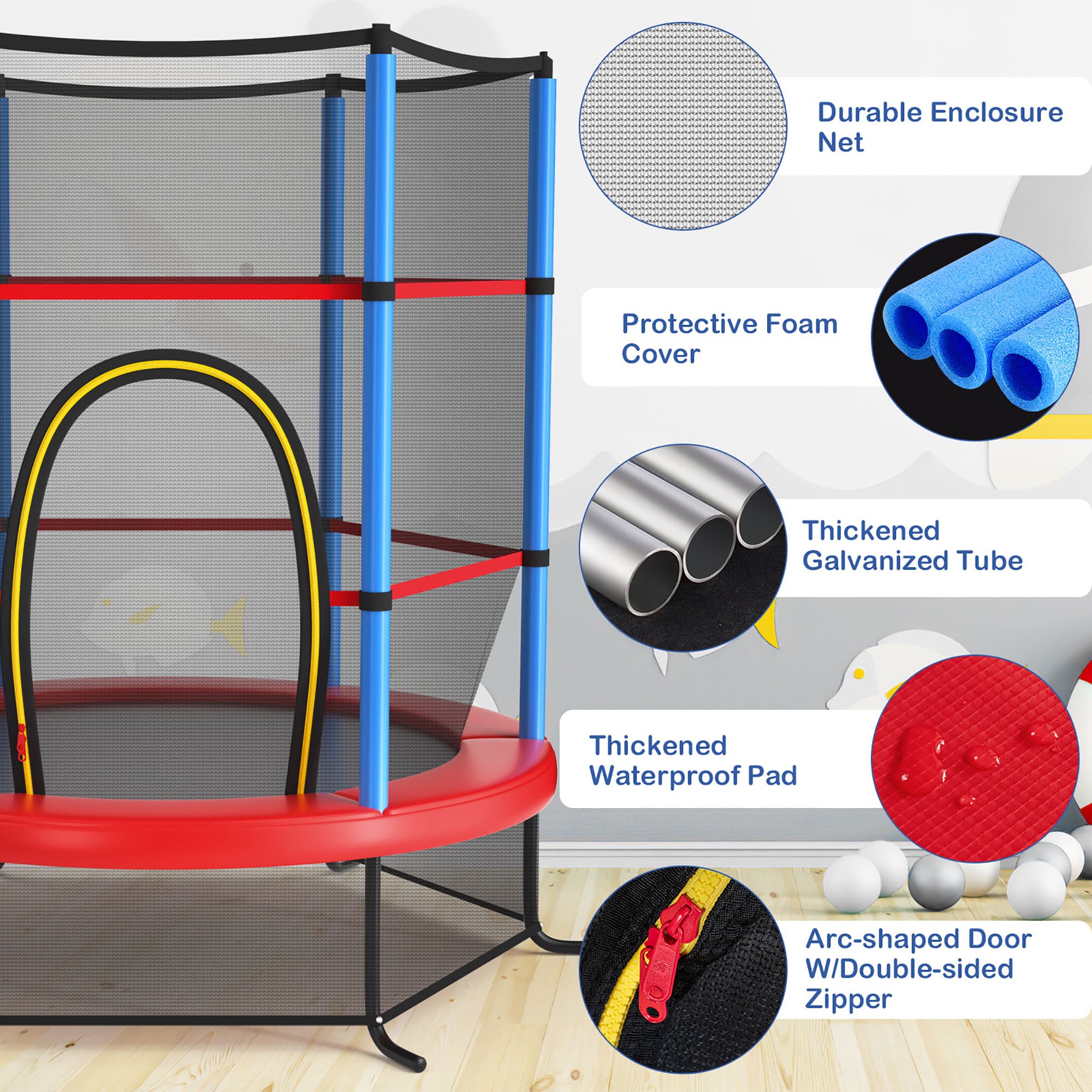 Trampolín para niños de 55" con tapete de salto y red de protección -Costway - Imagen 5