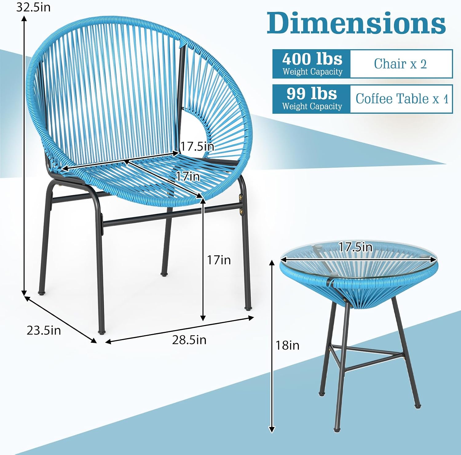 Juego de muebles de bistró para exterior con mesa de vidrio templado -Tangkula - Imagen 6