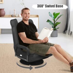 Alternative view of Silla de suelo giratoria de 360° con respaldo ajustable, soporte lumbar y reposabrazos -Giantex
