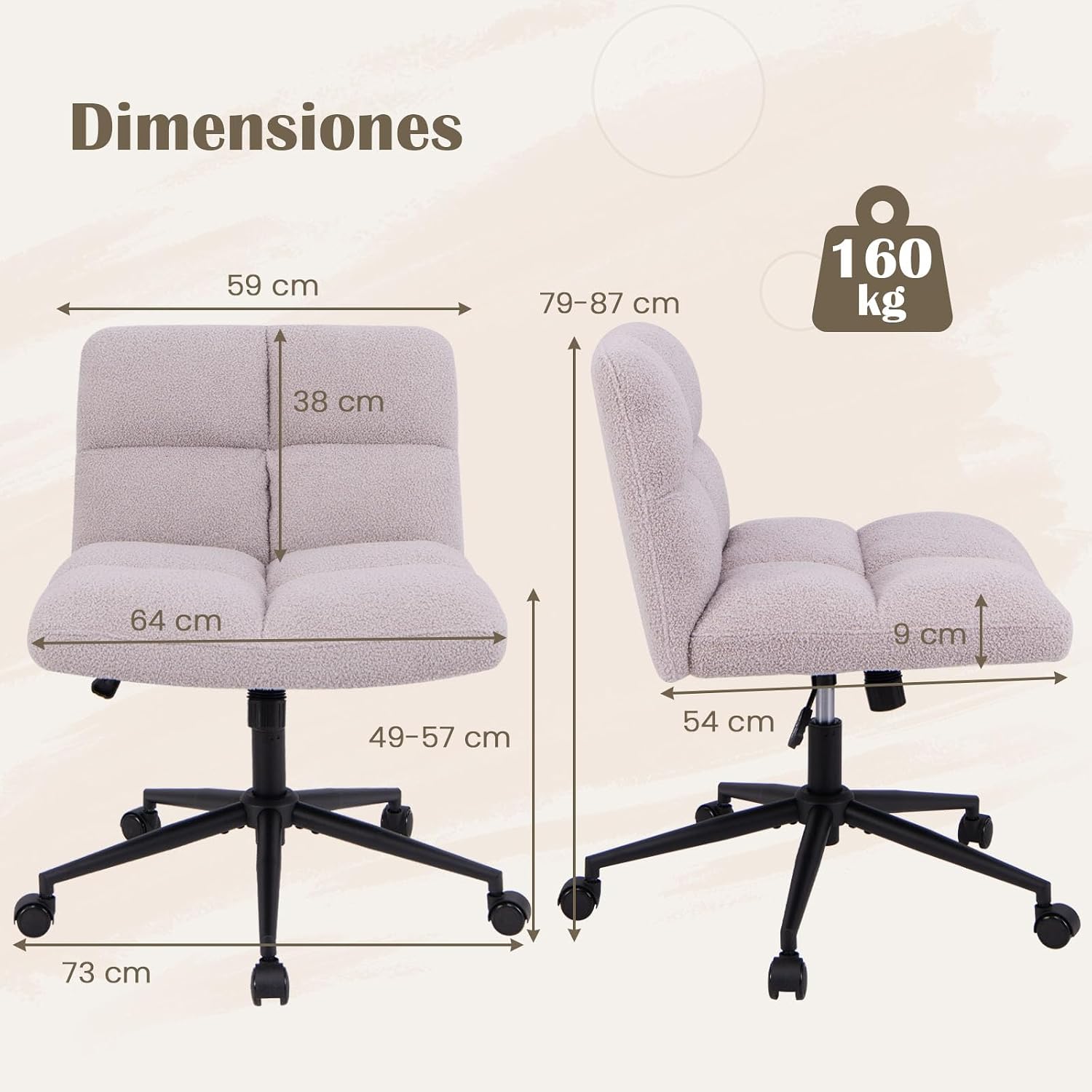 Silla de oficina giratoria con ajuste de altura y respaldo -Costway - Imagen 7