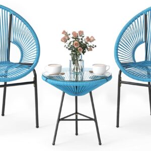 Juego de muebles de bistró para exterior con mesa de vidrio templado -Tangkula