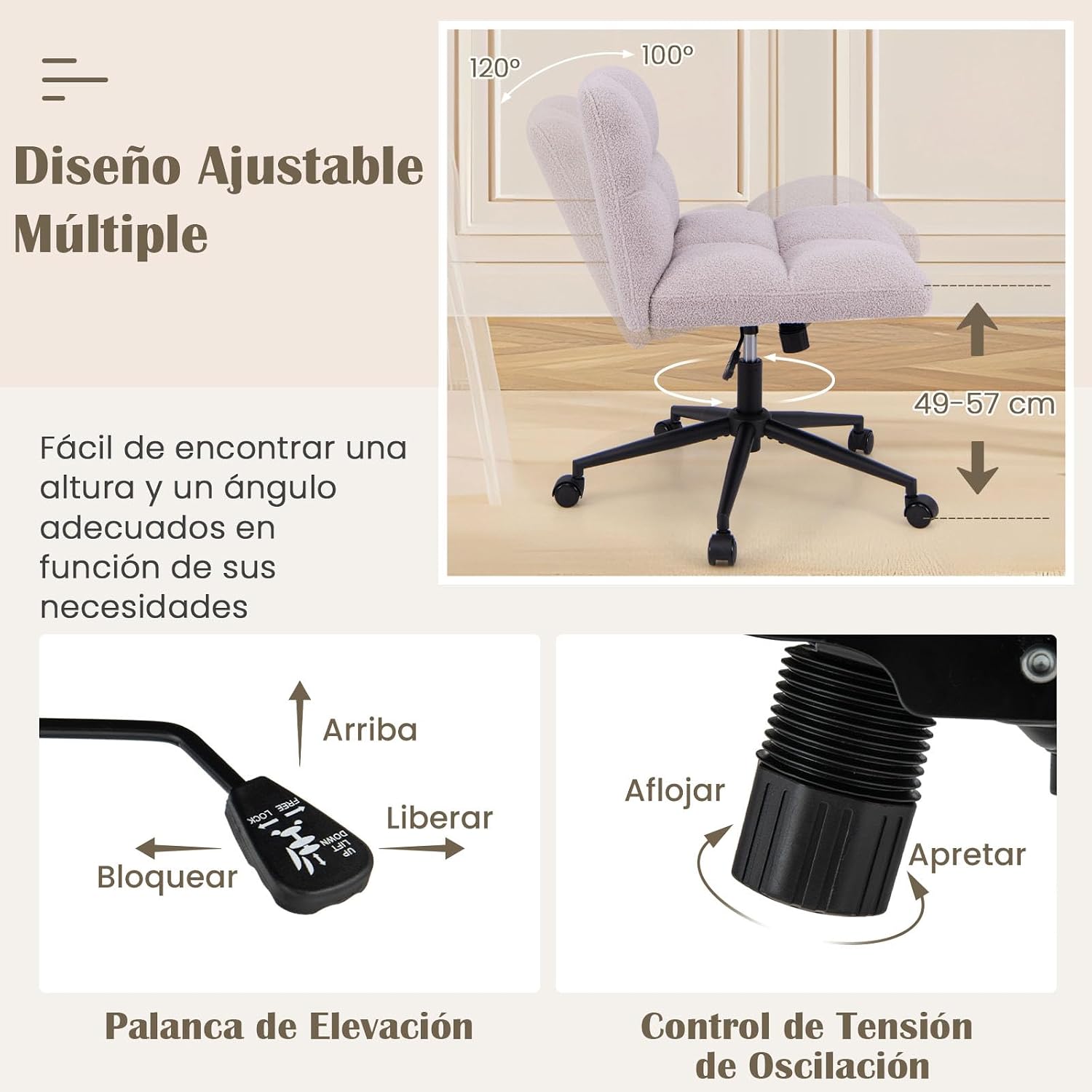 Silla de oficina giratoria con ajuste de altura y respaldo -Costway - Imagen 3