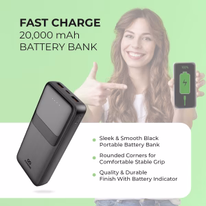 Alternative view of Banco de carga portátil de 20,000mAh con cable USB-C y carga de 20W -Liquipel