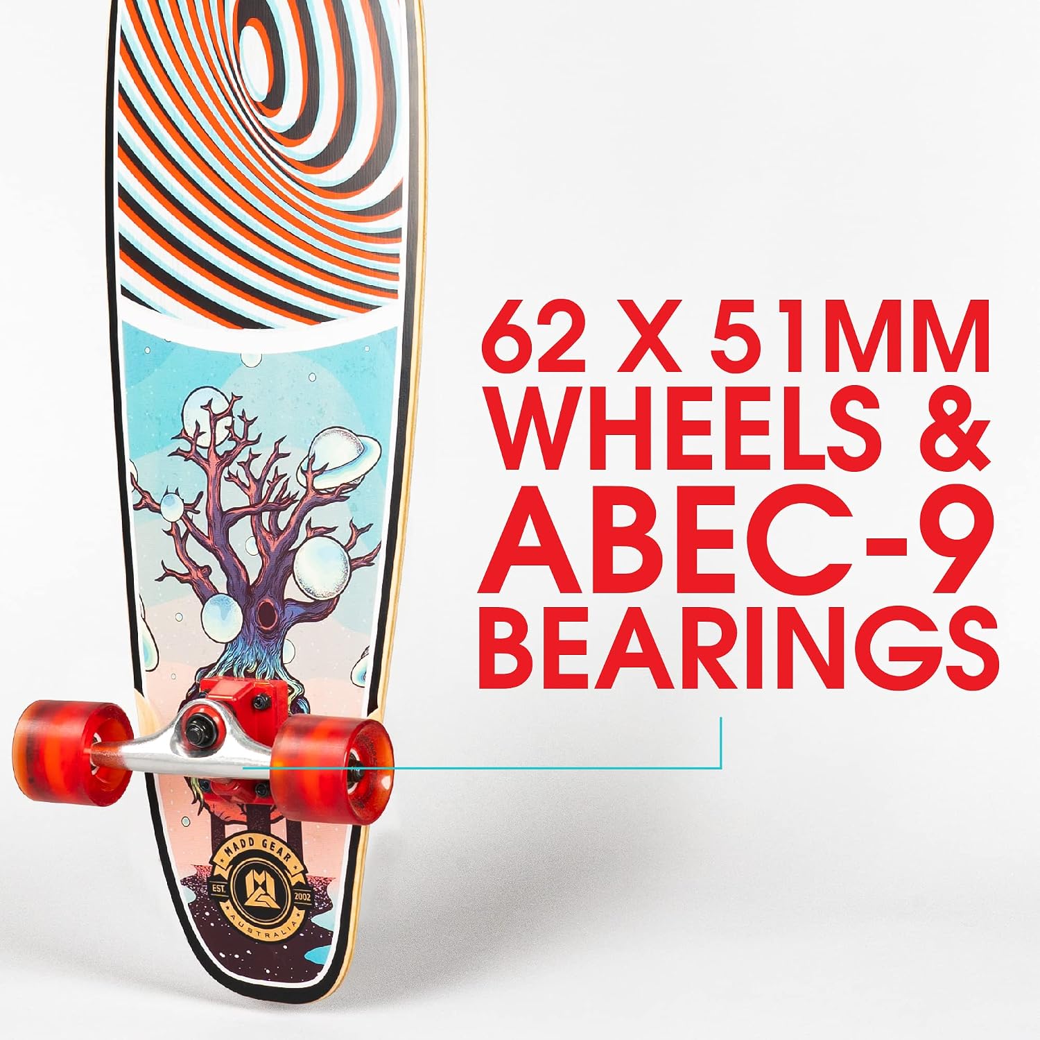 Patineta de madera de arce y ruedas de 62 mm, 32" x 9" -Madd Gear - Imagen 5