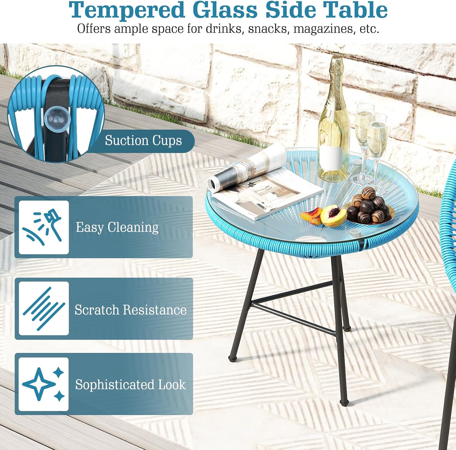 Juego de muebles de bistró para exterior con mesa de vidrio templado -Tangkula - Imagen 4