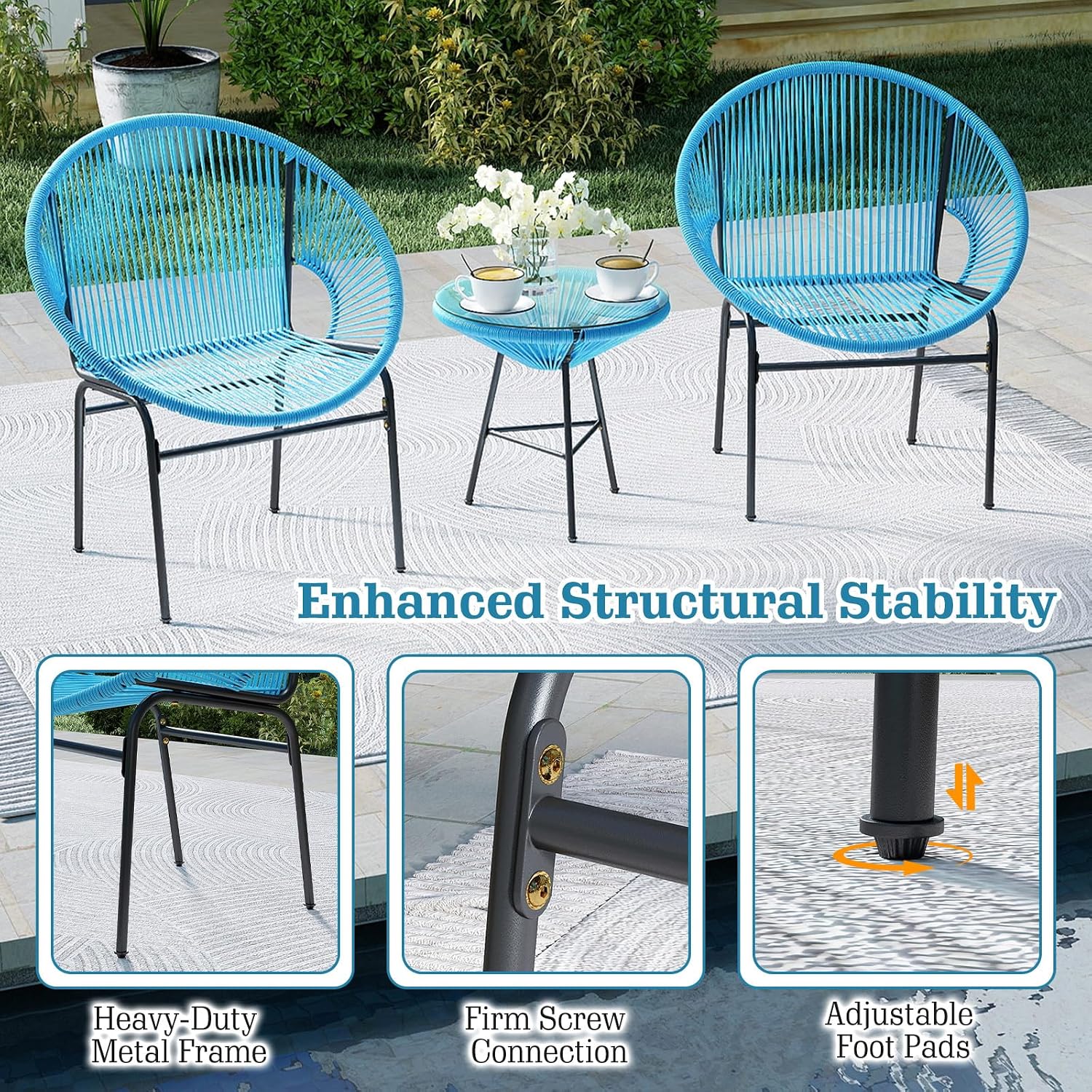 Juego de muebles de bistró para exterior con mesa de vidrio templado -Tangkula - Imagen 2