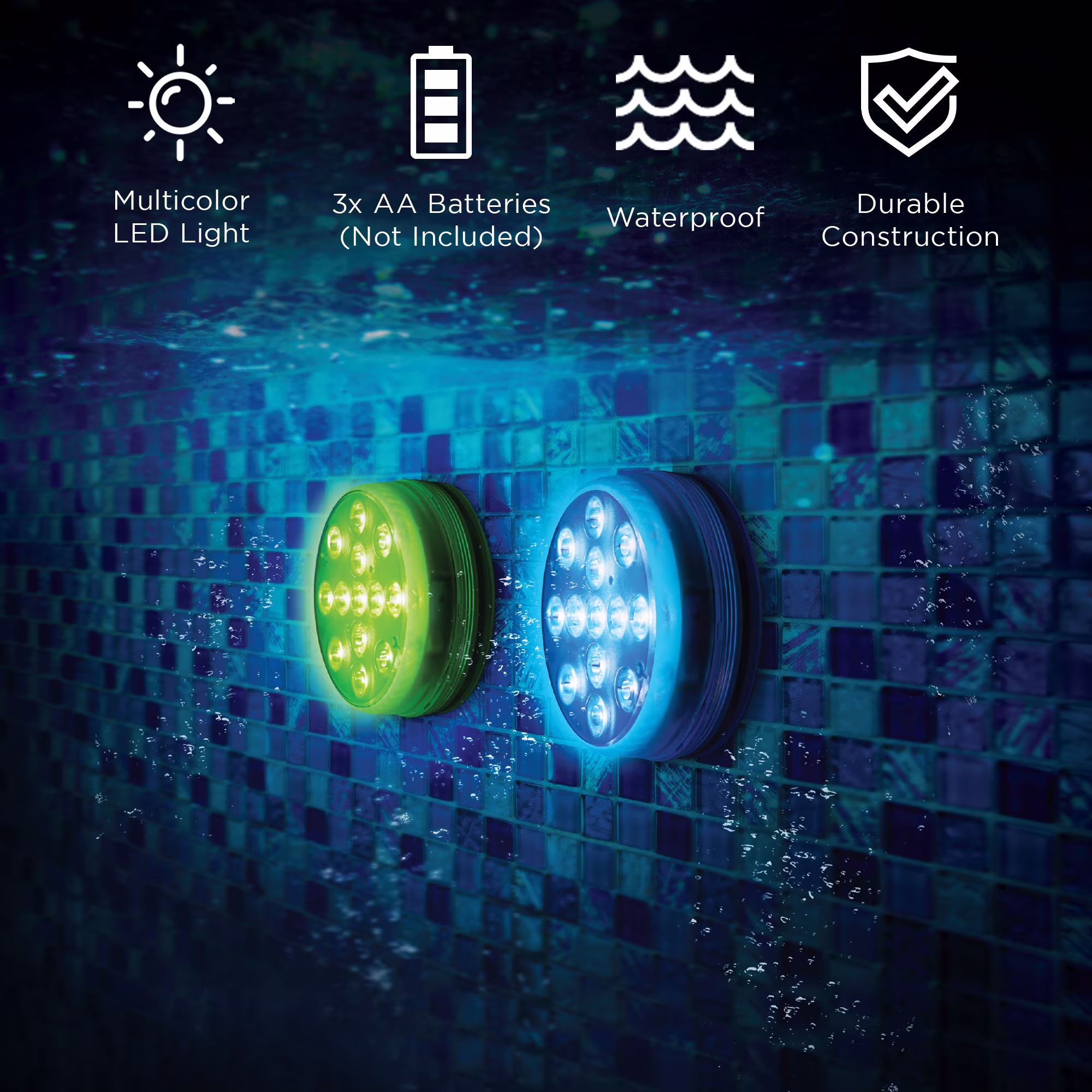 Par de luces de disco sumergibles para alberca RGB con control remoto de 21 teclas -Merkury Innovations - Imagen 5