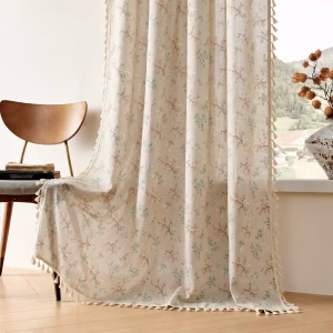 Panel de cortina de lino con diseño floral de 59" x 84" -Seasonwood