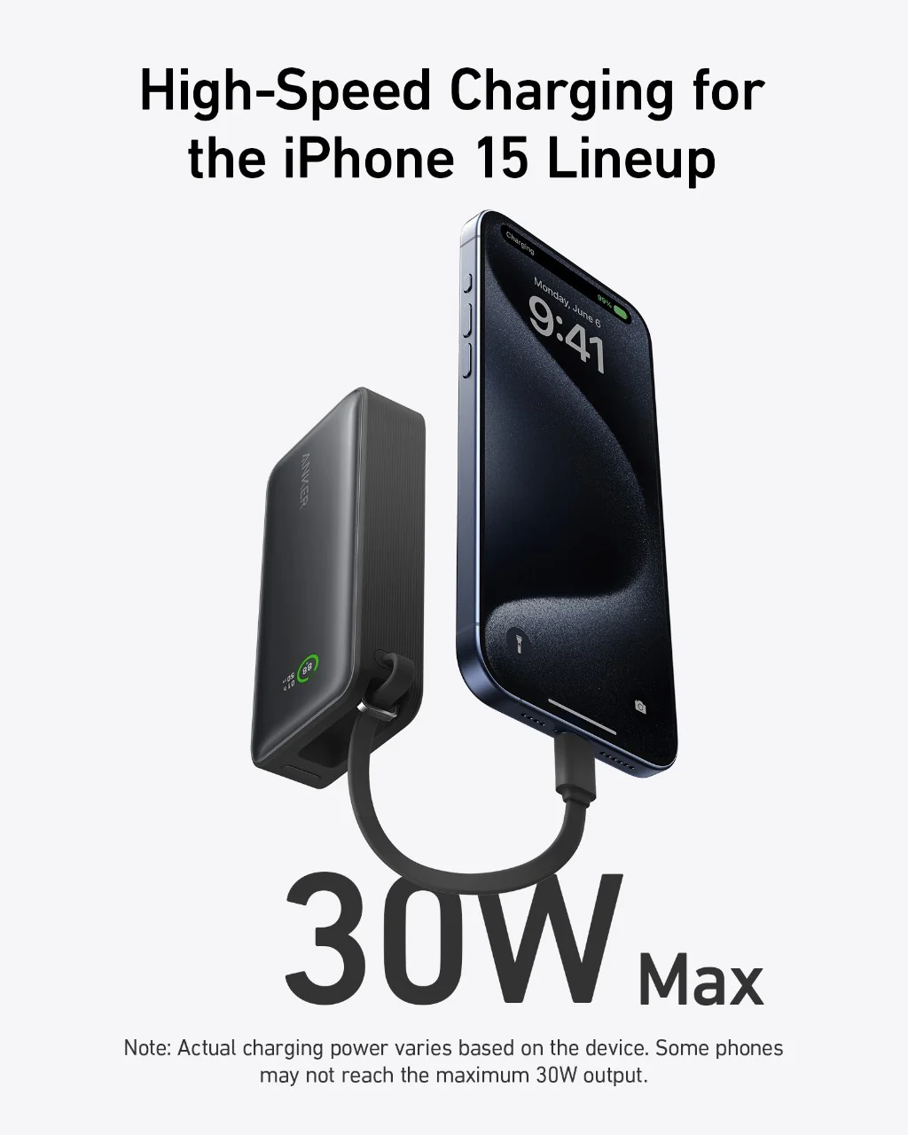 Banco de carga portátil de 10.000 mAh con cable USB-C integrado y carga rápida de 30 W -Anker - Imagen 4