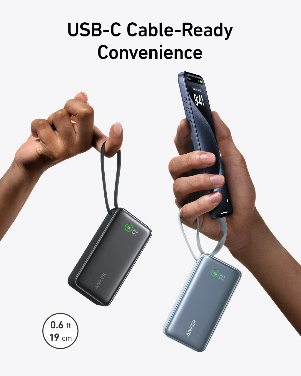 Banco de carga portátil de 10.000 mAh con cable USB-C integrado y carga rápida de 30 W -Anker - Imagen 3