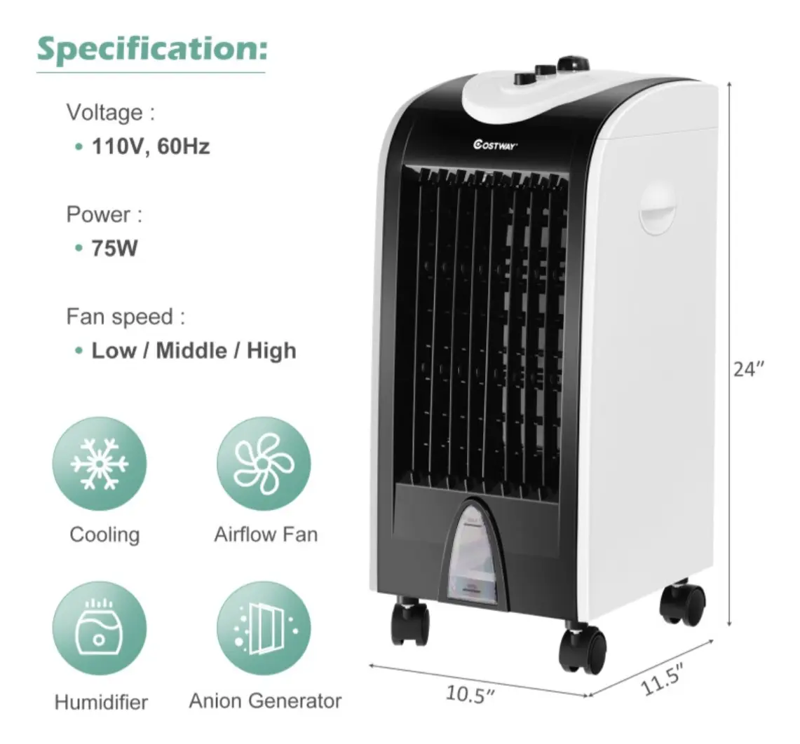 Enfriador de aire 3 en 1 de 75W y 3 velocidades -Costway - Imagen 6