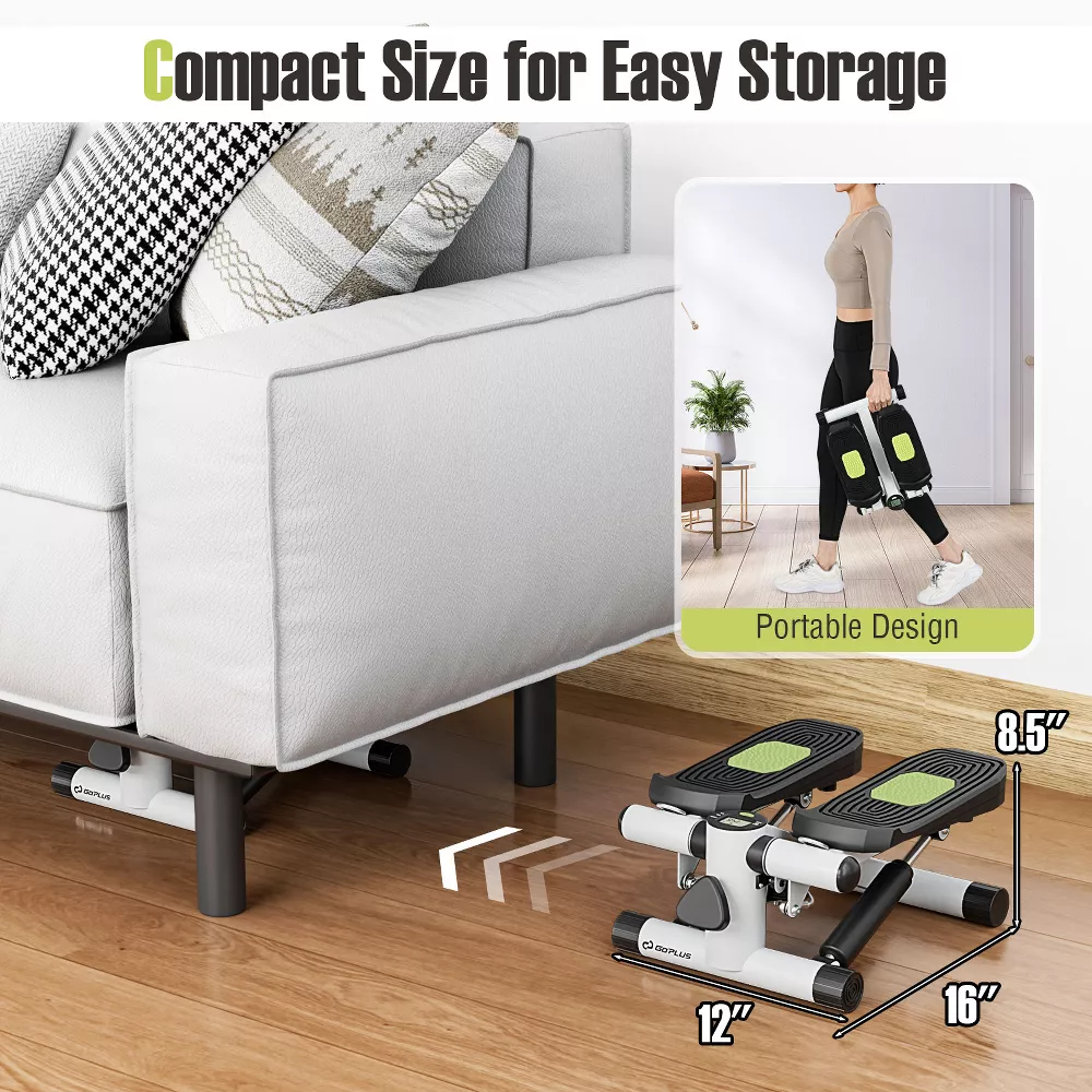 Mini stepper con bandas de resistencia y altura ajustable, color blanco -Costway - Imagen 8