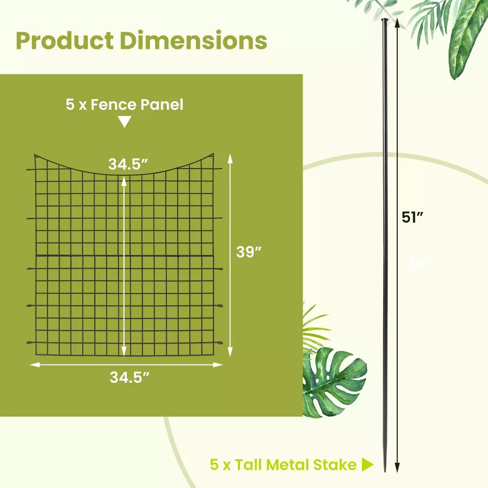Barrera para jardín 5 paneles y 5 estacas de 99 cm de alto - Costway - Imagen 8