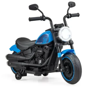 Motocicleta eléctrica para niños con ruedas de entrenamiento, faro LED y panel de música -Costway
