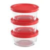 Juego de 3 recipientes redondos con tapa de vidrio para alimentos -Pyrex