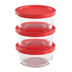 Juego de 3 recipientes redondos con tapa de vidrio para alimentos -Pyrex