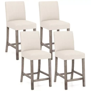 Juego de 4 sillas tipo bar de 62 cm (24,5") de altura, tapizados en tela, color beige -Costway