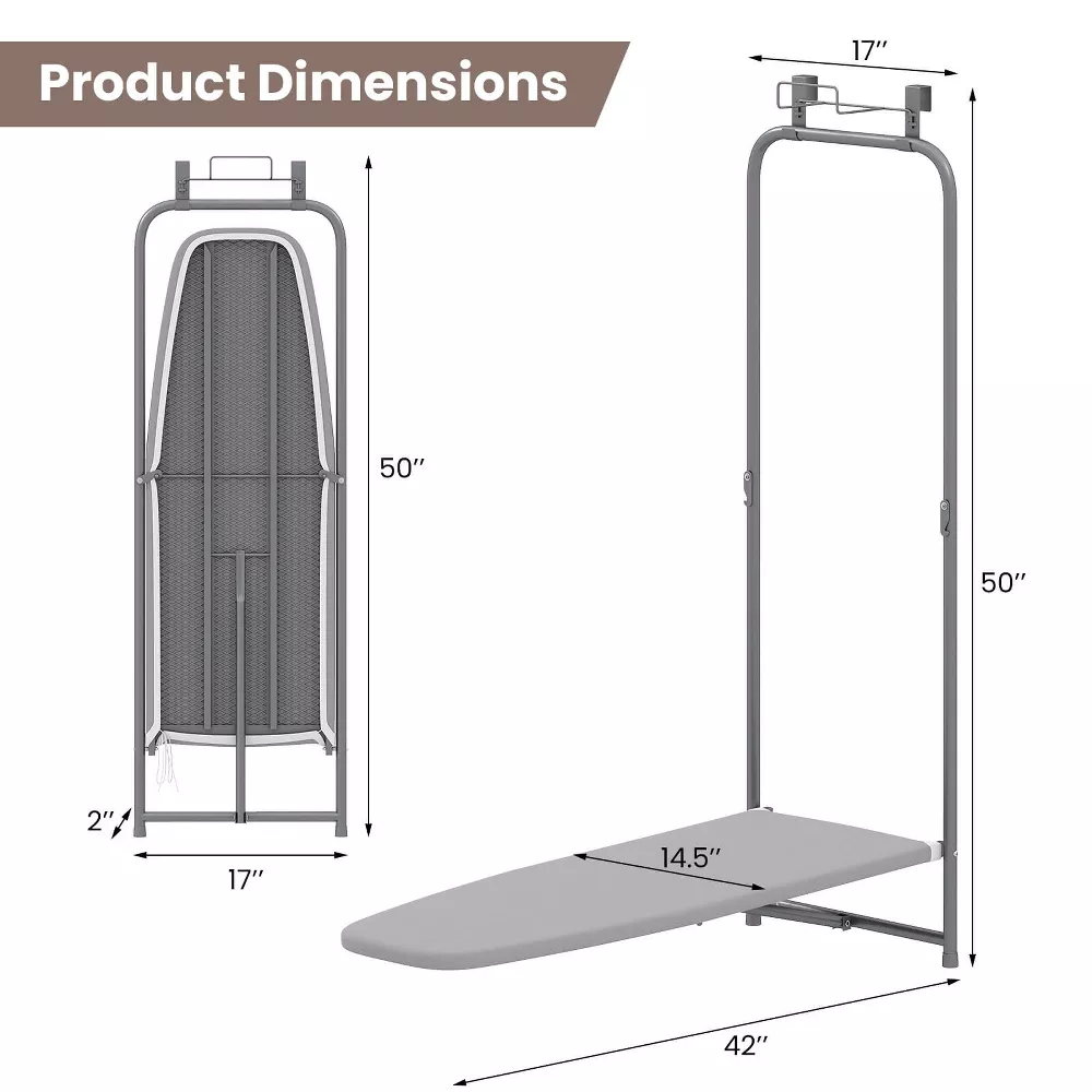 Tabla de planchar de puerta, con soporte para plancha y funda de algodón -Costway - Imagen 7