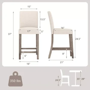 Alternative view of Juego de 4 sillas tipo bar de 62 cm (24,5") de altura, tapizados en tela, color beige -Costway