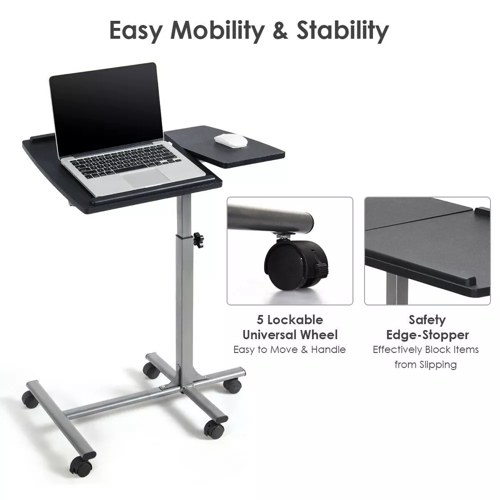 Escritorio móvil de altura ajustable para portátil, color negro -Costway - Imagen 2