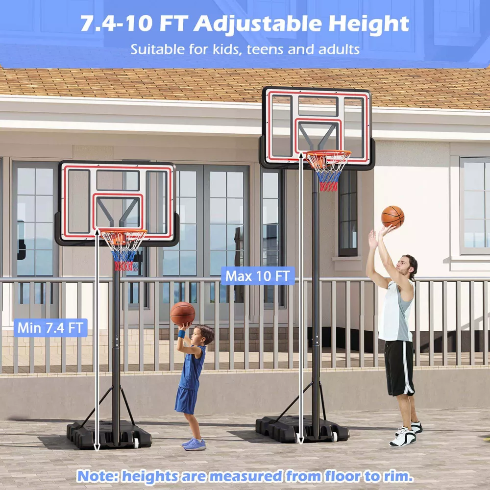 Canasta de baloncesto con altura ajustable de 7,4 a 10 pies con tablero de 44 pulgadas -Costway - Imagen 7