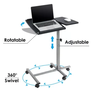 Escritorio móvil de altura ajustable para portátil, color negro -Costway