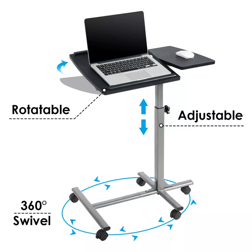 Escritorio móvil de altura ajustable para portátil, color negro -Costway