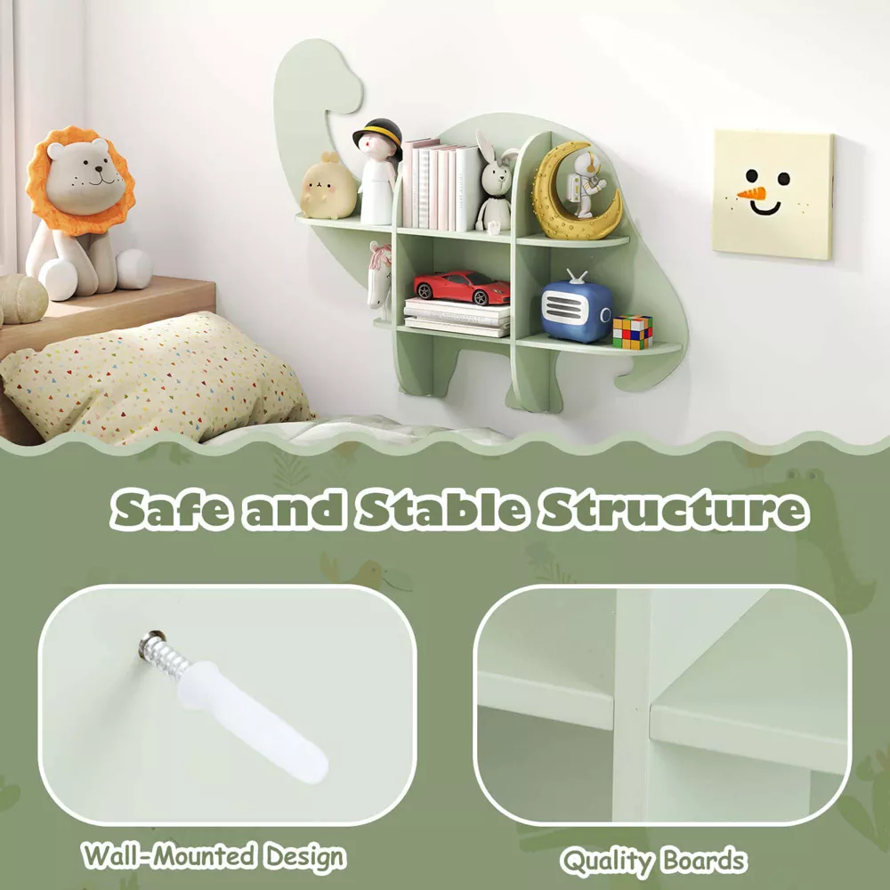Estantería infantil de 2 niveles con diseño de dinosaurio para montaje en pared -Costway - Imagen 4