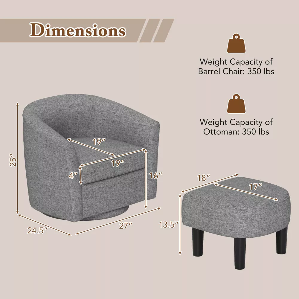 Sillón giratorio con reposapiés otomano, respaldo y reposabrazos curvos -Costway - Imagen 6