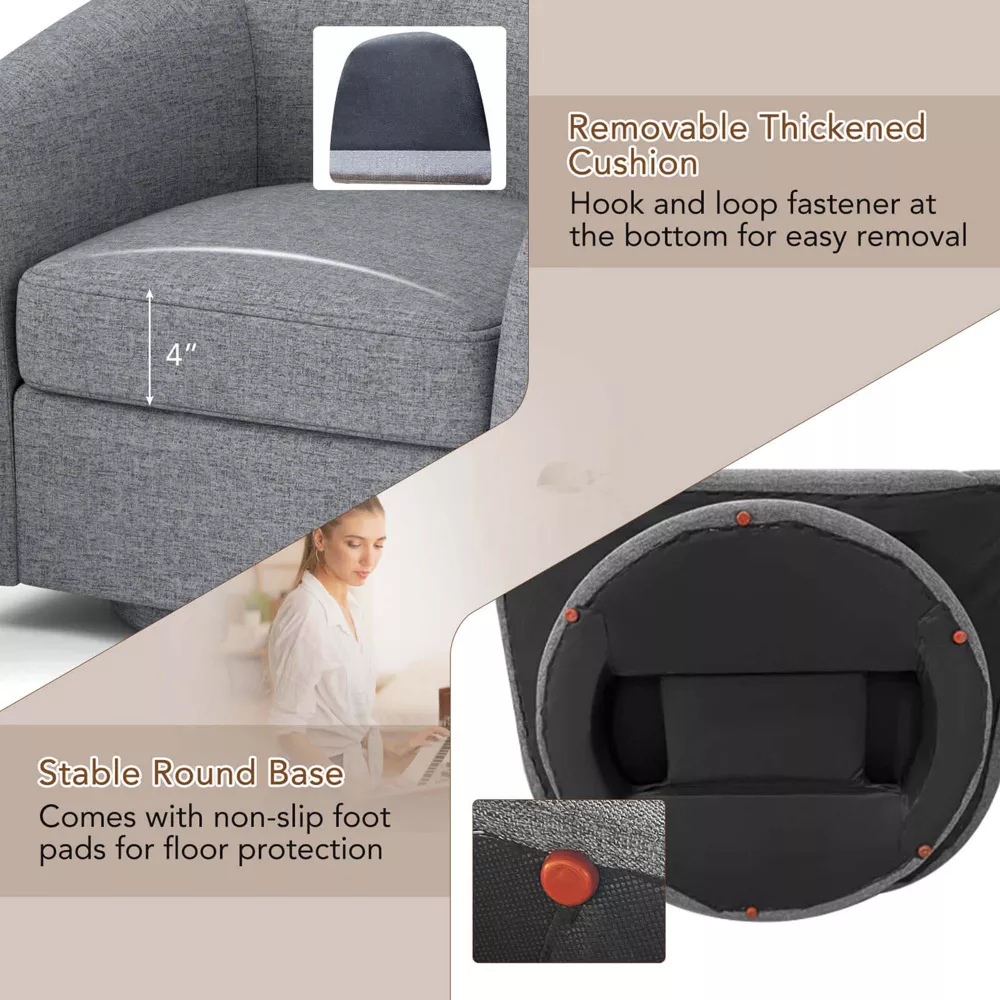 Sillón giratorio con reposapiés otomano, respaldo y reposabrazos curvos -Costway - Imagen 2