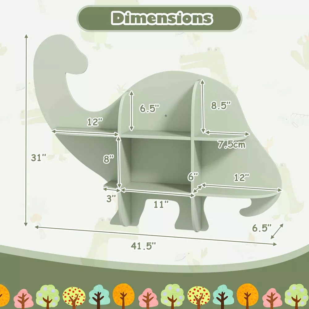 Estantería infantil de 2 niveles con diseño de dinosaurio para montaje en pared -Costway - Imagen 7
