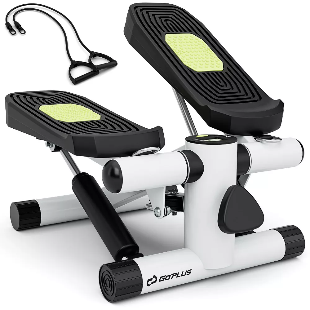 Mini stepper con bandas de resistencia y altura ajustable, color blanco -Costway