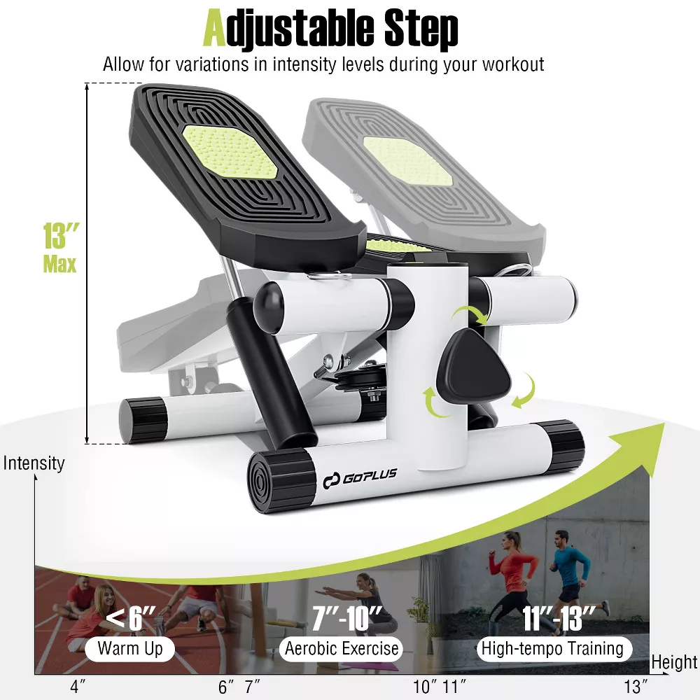 Mini stepper con bandas de resistencia y altura ajustable, color blanco -Costway - Imagen 7