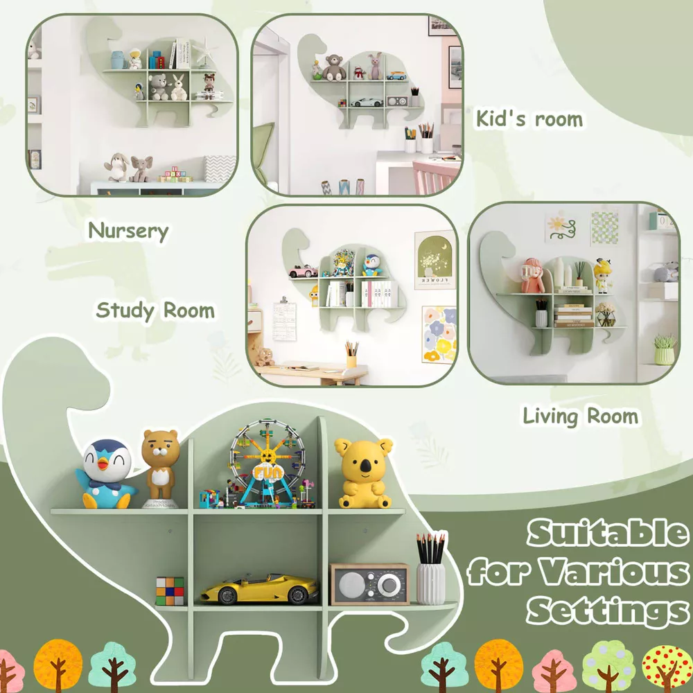 Estantería infantil de 2 niveles con diseño de dinosaurio para montaje en pared -Costway - Imagen 5