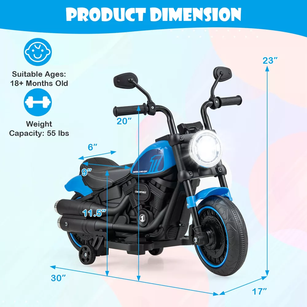 Motocicleta eléctrica para niños con ruedas de entrenamiento, faro LED y panel de música -Costway - Imagen 6
