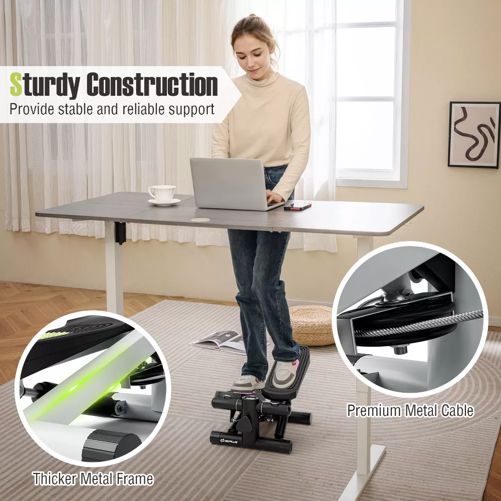 Mini stepper con bandas de resistencia y altura ajustable, color blanco -Costway - Imagen 4