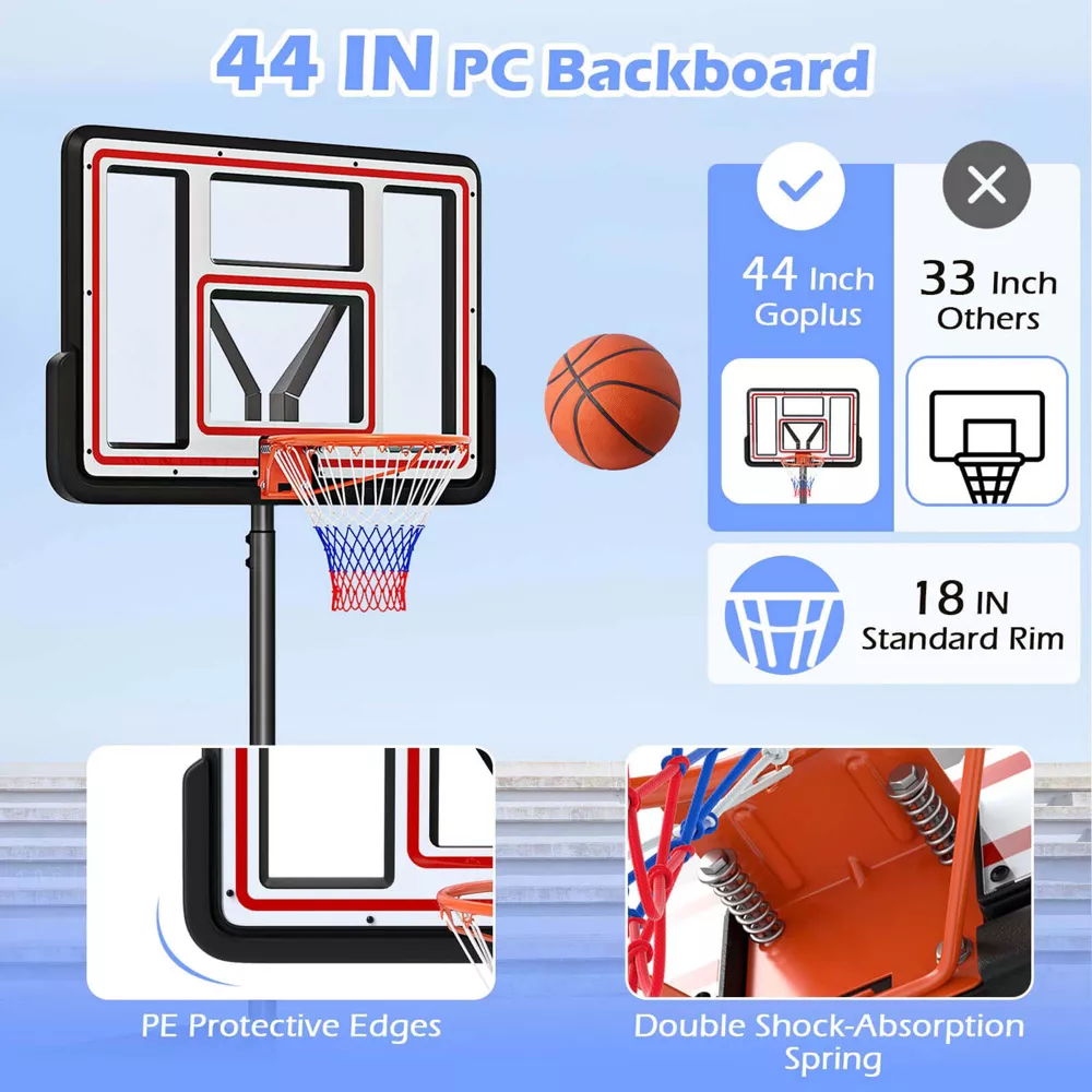 Canasta de baloncesto con altura ajustable de 7,4 a 10 pies con tablero de 44 pulgadas -Costway - Imagen 4