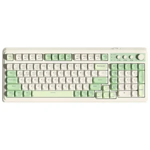 Teclado gamer inalámbrico con retroiluminación y perilla multimedia, color verde -AULA