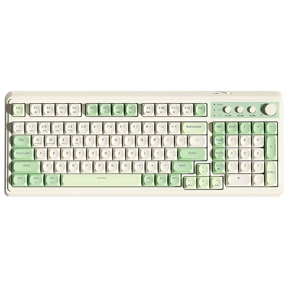 Teclado gamer inalámbrico con retroiluminación y perilla multimedia, color verde -AULA