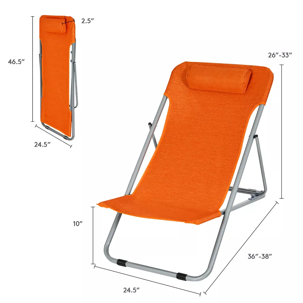 Par de sillas de playa portátiles con 3 posiciones y reposacabezas, color naranja -Costway - Imagen 2