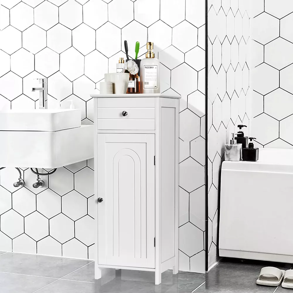 Mueble organizador para baño de madera con cajón y estante -Costway - Imagen 6