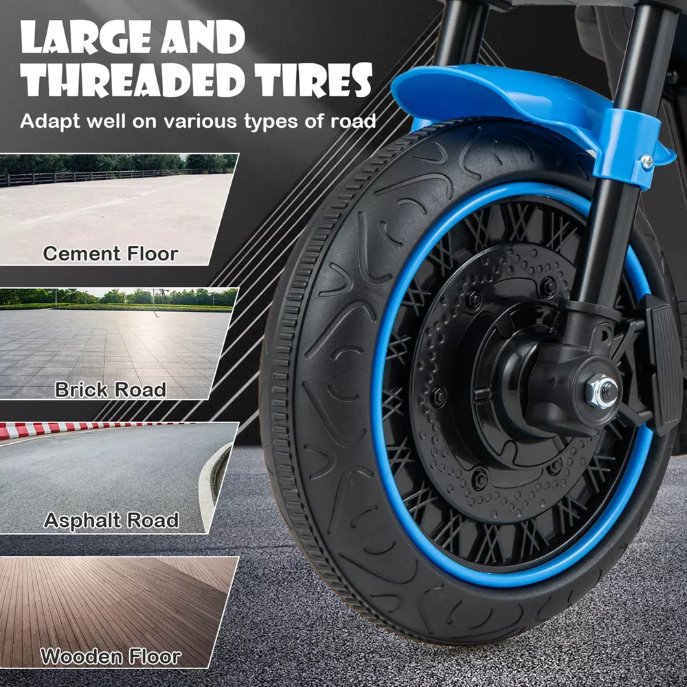 Motocicleta eléctrica para niños con ruedas de entrenamiento, faro LED y panel de música -Costway - Imagen 3