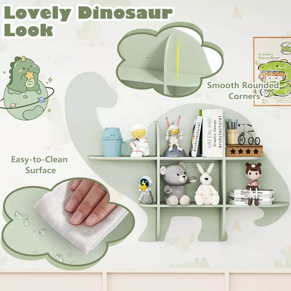 Estantería infantil de 2 niveles con diseño de dinosaurio para montaje en pared -Costway - Imagen 2