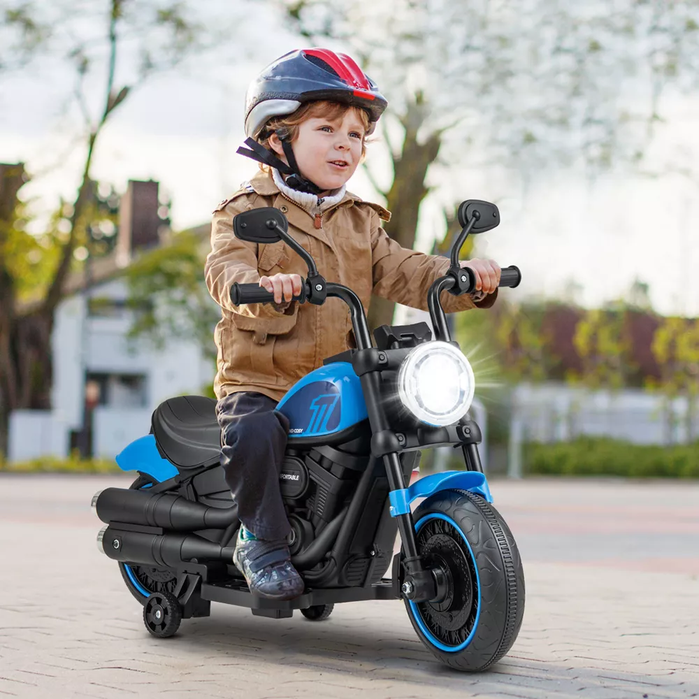 Motocicleta eléctrica para niños con ruedas de entrenamiento, faro LED y panel de música -Costway - Imagen 5