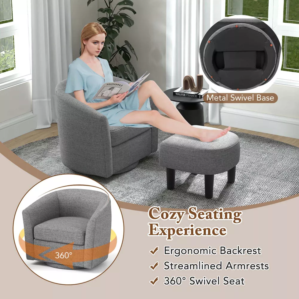 Sillón giratorio con reposapiés otomano, respaldo y reposabrazos curvos -Costway - Imagen 4