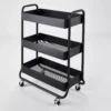 Carrito auxiliar de metal de 3 niveles con ruedas, color negro -Brightroom