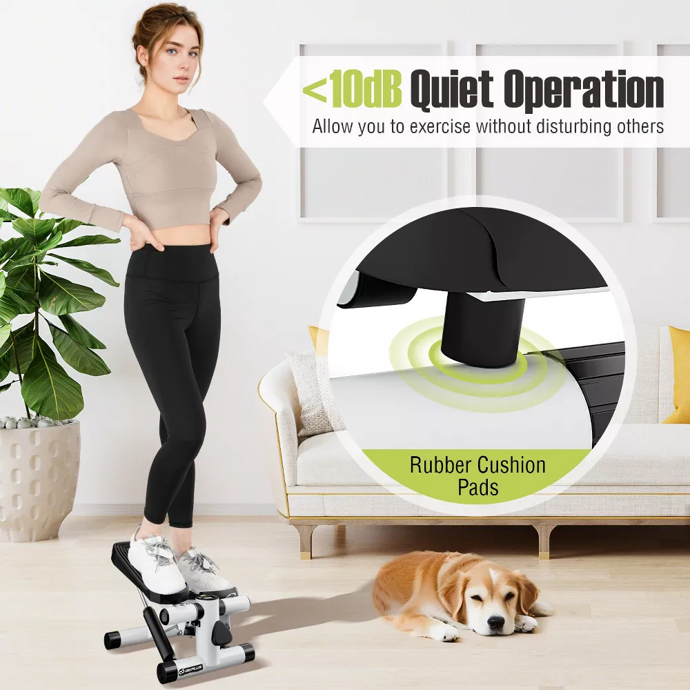 Mini stepper con bandas de resistencia y altura ajustable, color blanco -Costway - Imagen 5